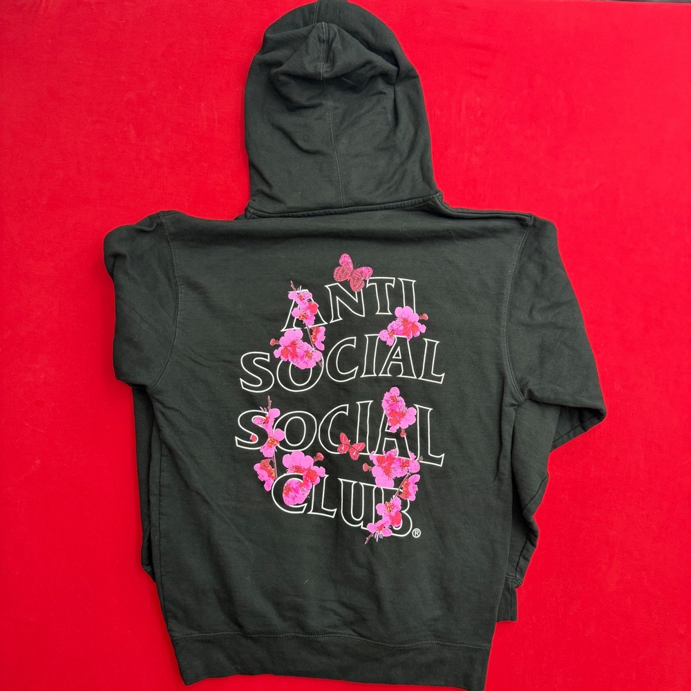Anti Social Social Club Black Floral Hoodie Men's Medium Pink Cherry Blossom Y2K